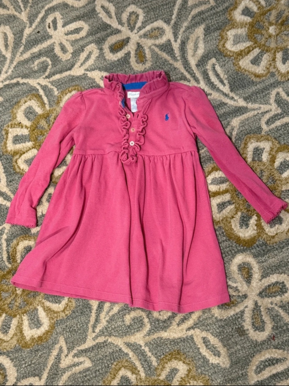EUC Ralph Lauren Pink Ruffled Long-Sleeve Kids Dress 18 mos